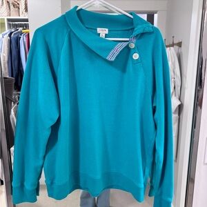 J. Crew Women's Teal Buttoned Sweatshirt